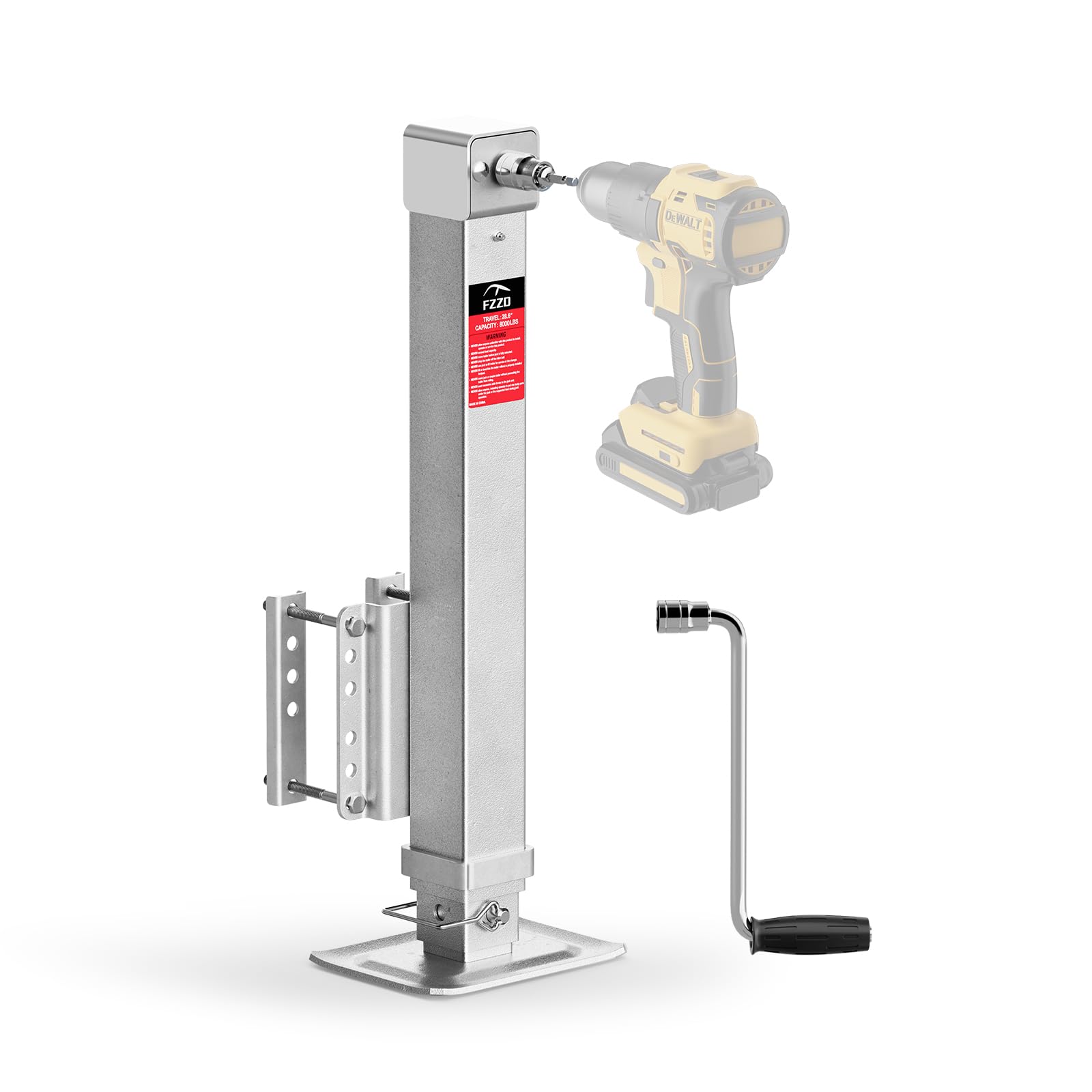 FZZD 8000 lbs Heavy Duty Trailer Jack, 20-24V Cordless Drill Compatible,28.6 Lift, for Utility, Yacht, Boat Trailer Jack,Silve